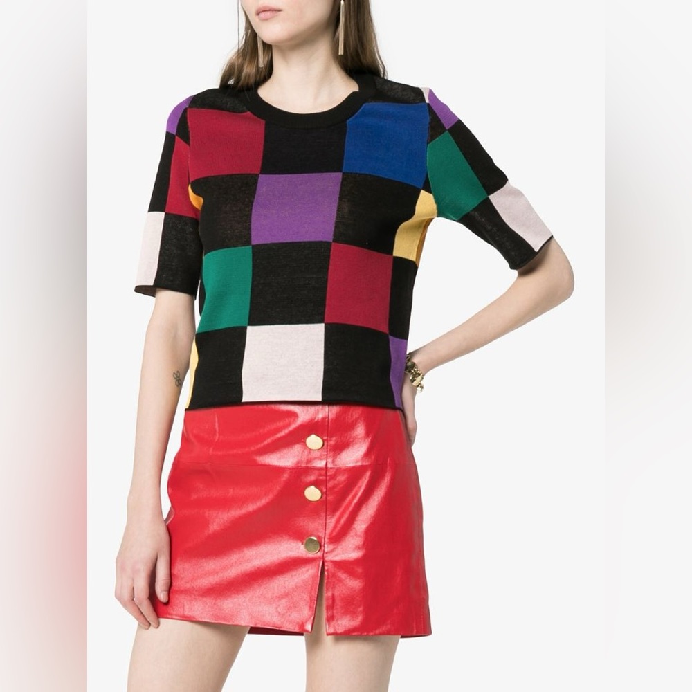 🤍 STAUD Rainbow Checked BAIN Knit Tee Top